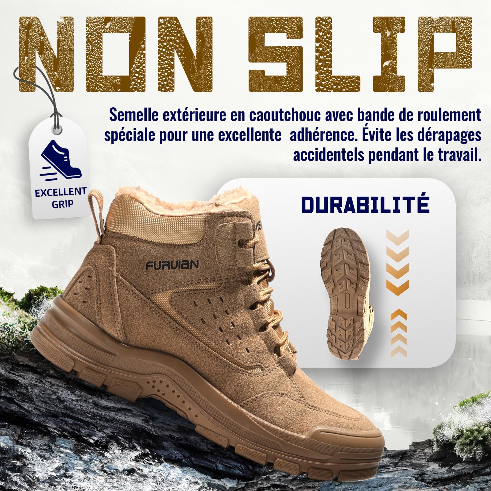 Furuian Sicherheitsstiefel mit Stahlkappe Herren Leicht Arbeitsschuhe Winter Damen rutschfest Sicherheitsschuhe Stahlkappe Arbeitsschuhe Herren Winter Damen Weich