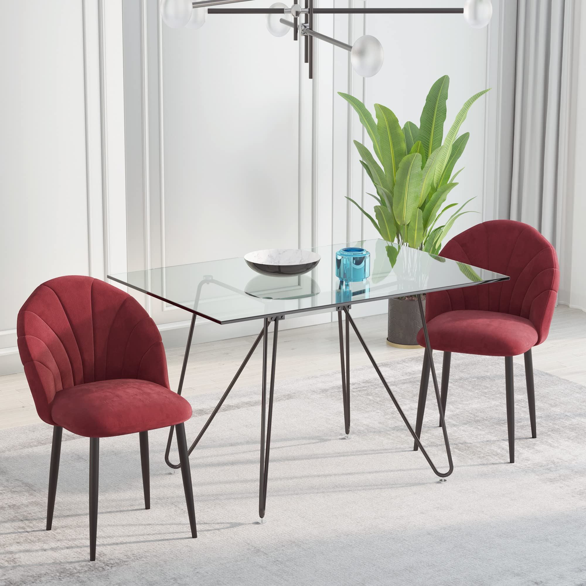 HOMCOM Set di 2 Sedie Sala da Pranzo in Velluto Gambe Metallo Rosso Scuro
