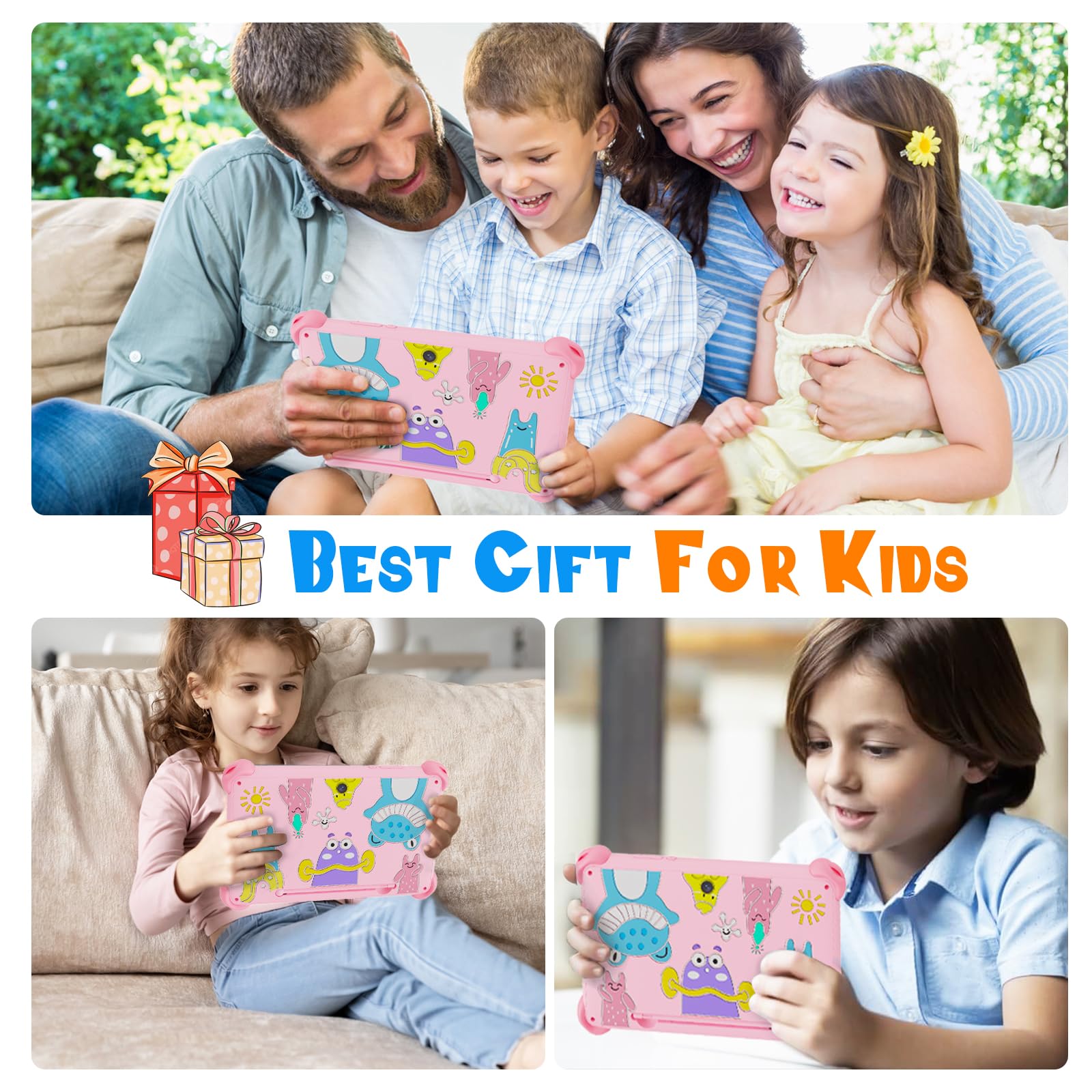Kinder Tablet 7 Zoll Android Tablet für Kinder 32GB ROM Kindertablet mit Schutzhülle WiFi6 Kindersicherung Installierte Lern-Apps von 3–7 Jahre Jungen und Mädchen (Rosa)
