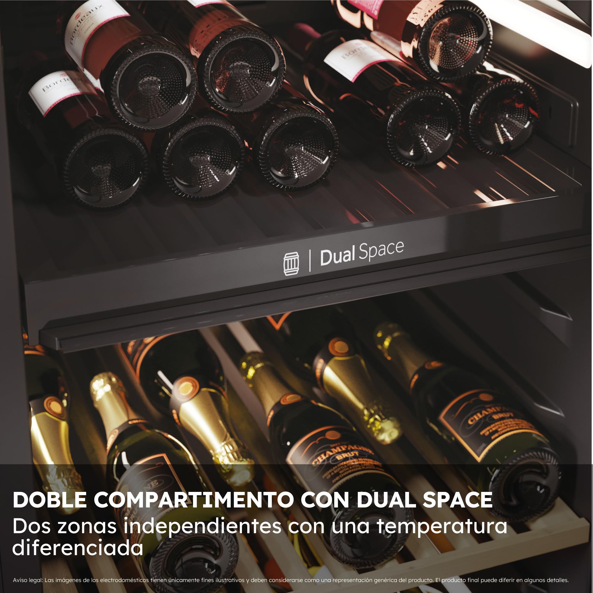 Haier Wine Bank 60 Series 7 HWS236GDEH1- Vinoteca 236 botellas, WIFI, 2 Zonas independientes, Estantes de madera, Filtro Anti-UV, Filtro de carbón, Display Digital, Iluminación LED 3D, 35 dbA, Negra — view 5