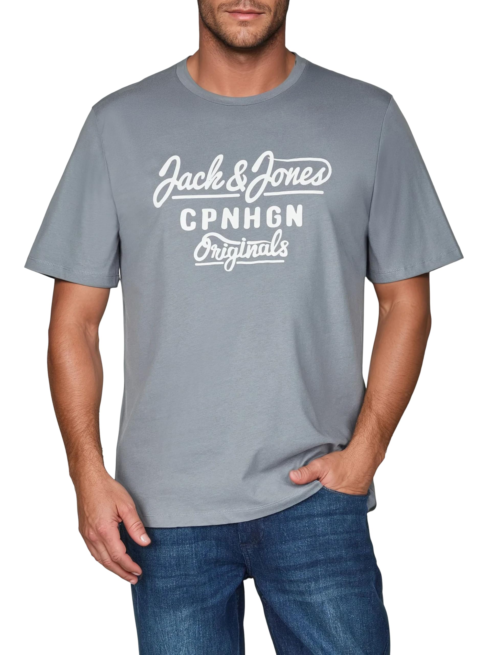 JACK & JONES JJLINO Camiseta, Paquete de 4 Unidades, Cuello Redondo, Manga Corta, Corte Regular, Estampado de Verano, 100% algodón