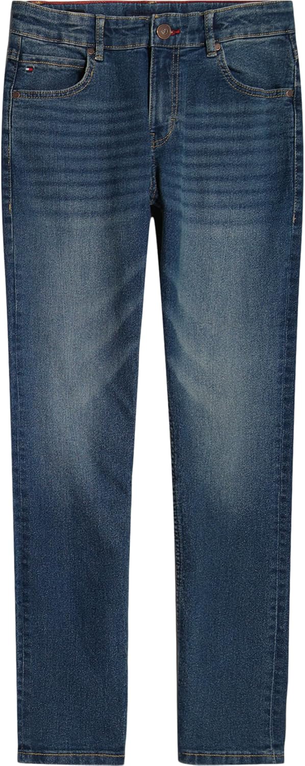 Tommy Hilfiger Boys 5-Pocket Stretch Slim Straight Leg Denim Jean, Zipper Fly & Button Closure