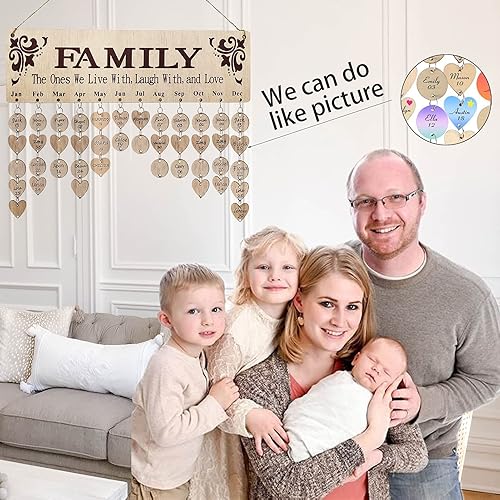 Miniatura 3 de Regalo para mamá y familia, calendario de cumpleaños de madera, letrero colgante de pared con 100 etiquetas, maravillosa manera de mantener un