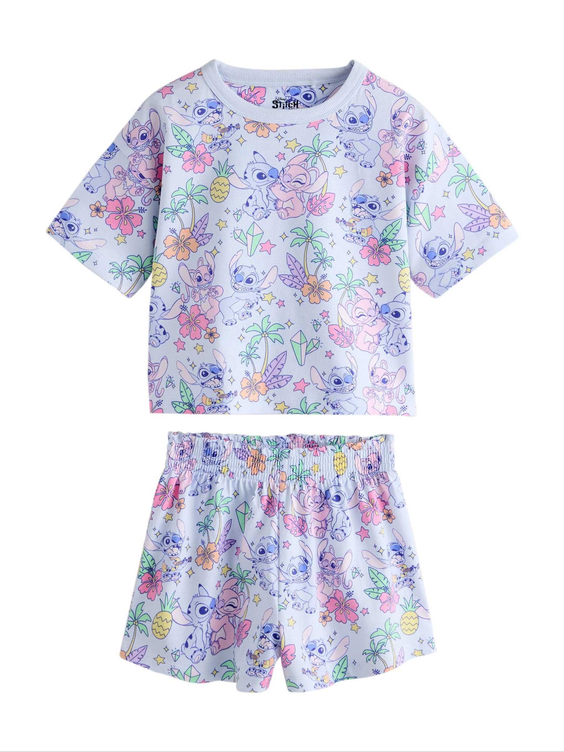 NEXT Ragazza Confezione da 2 Pigiami Corti con Lilo e Stitch | Bambino, Standard, Mid Rise, Pull On, 100% cotone