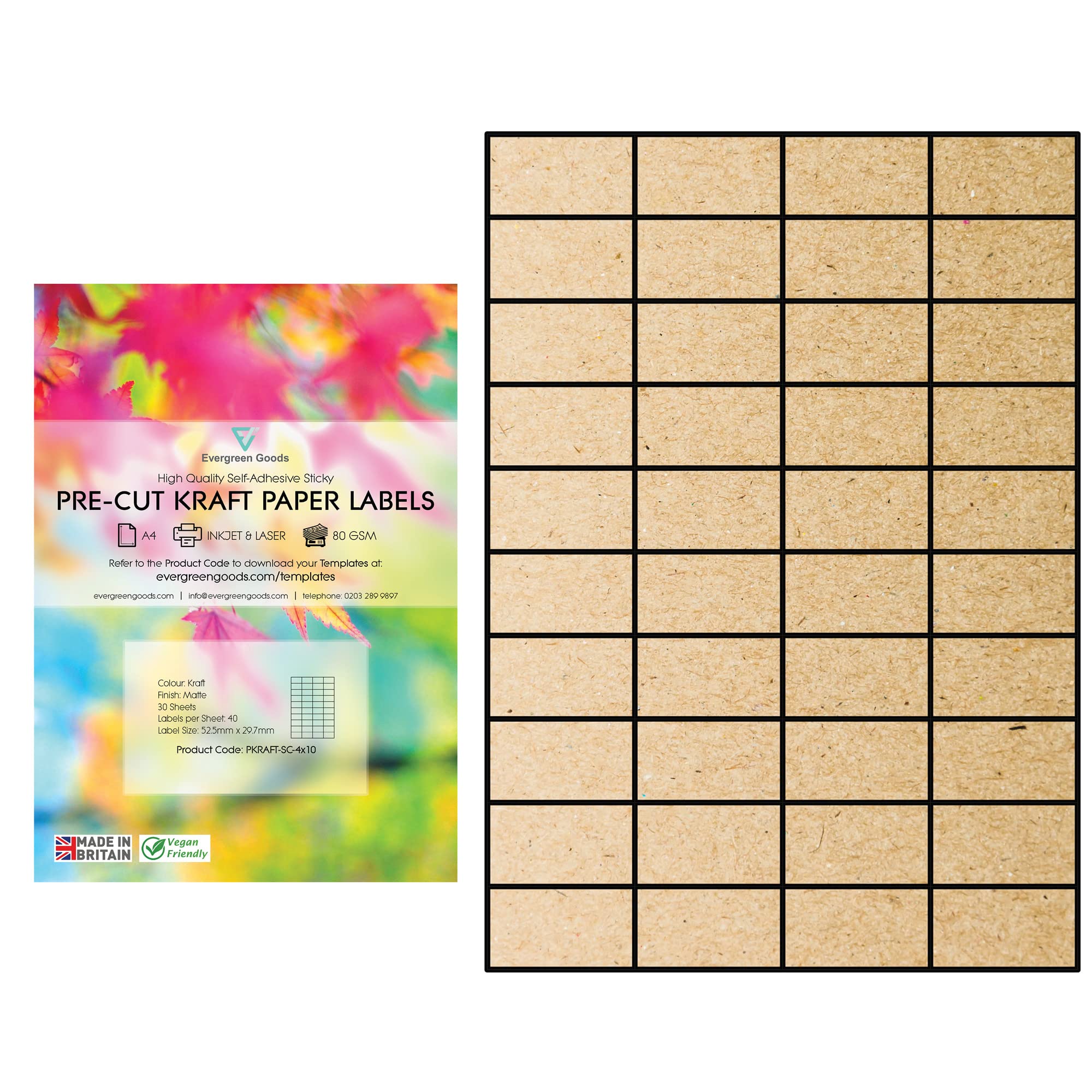 Evergreen Goods A4 Kraft Matte Precut Self Adhesive Paper | 30 Sheets
