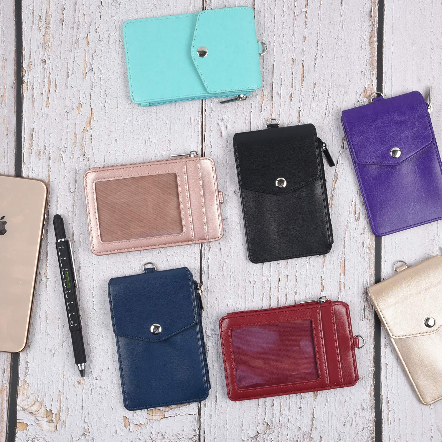 Portatarjetas Identificación Cordón Ajustable Porta Gafete Con Cordón Retráctil - Funda Mármol Negro, Llavero Incluido Trabajo Oficina Eventos