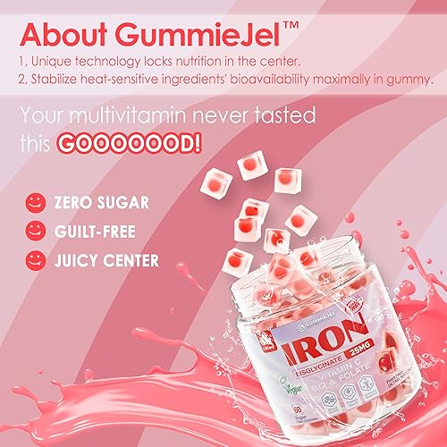 Miniatura 7 de Suplemento de hierro vegano para mujer, 25 mg, gomitas de hierro sin azúcar con vitamina C, Methy B12, folato para impulso de energía, no