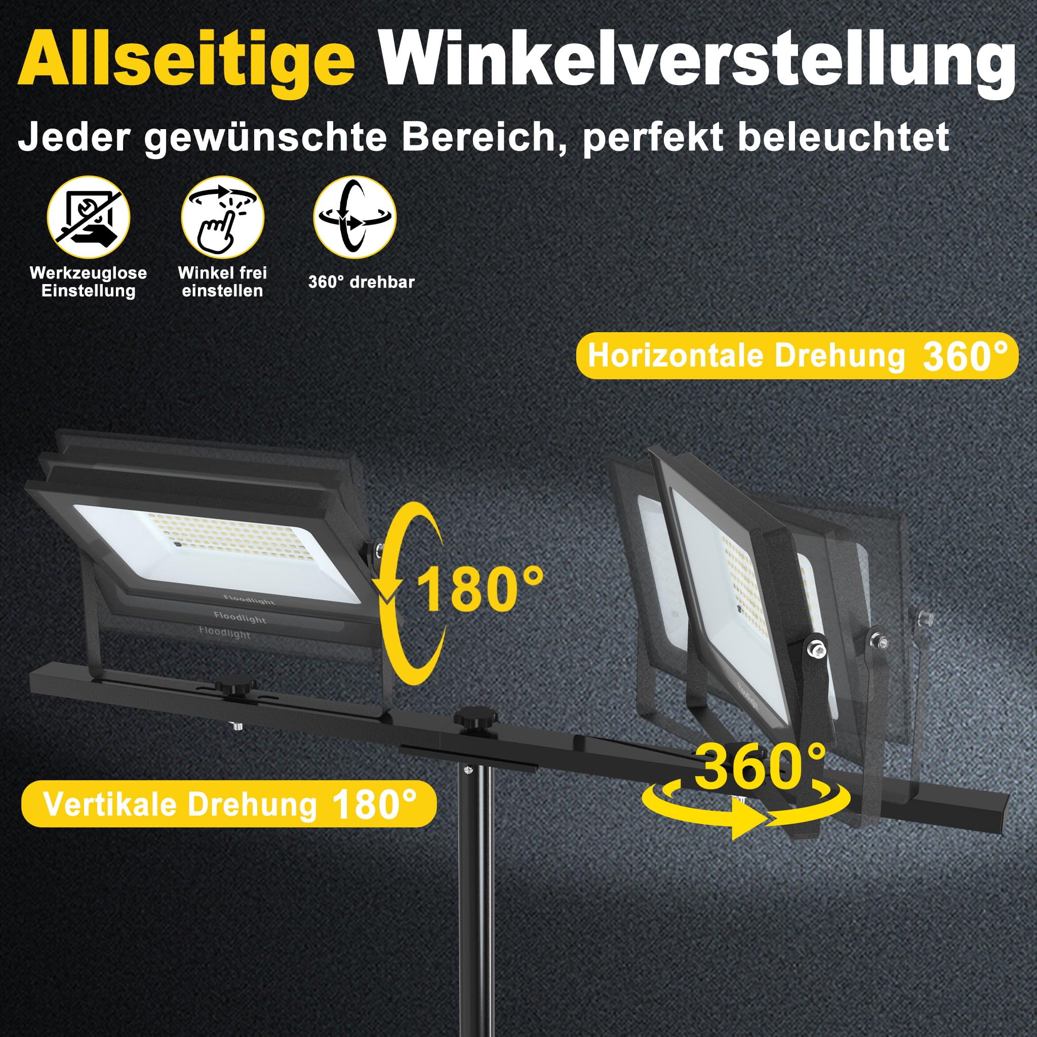 XMTECH LED Baustrahler 2×200W mit Teleskop-Stativ, IP66, 2 Fluter, Fernbedienung, dimmbar, 6000–6500K, 120° Abstrahlwinkel, 220V, flimmerfrei, robust für Baustelle, Garage, Außenbeleuchtung