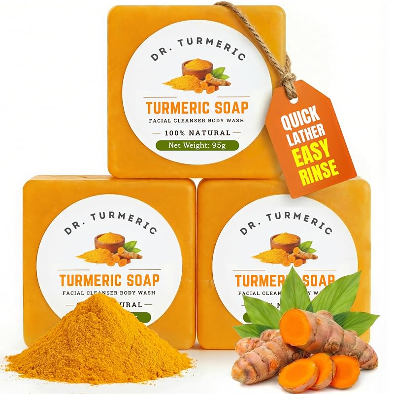 Sabonete em barra Dr. Turmeric com cúrcuma para rosto e corpo, 3 unidades