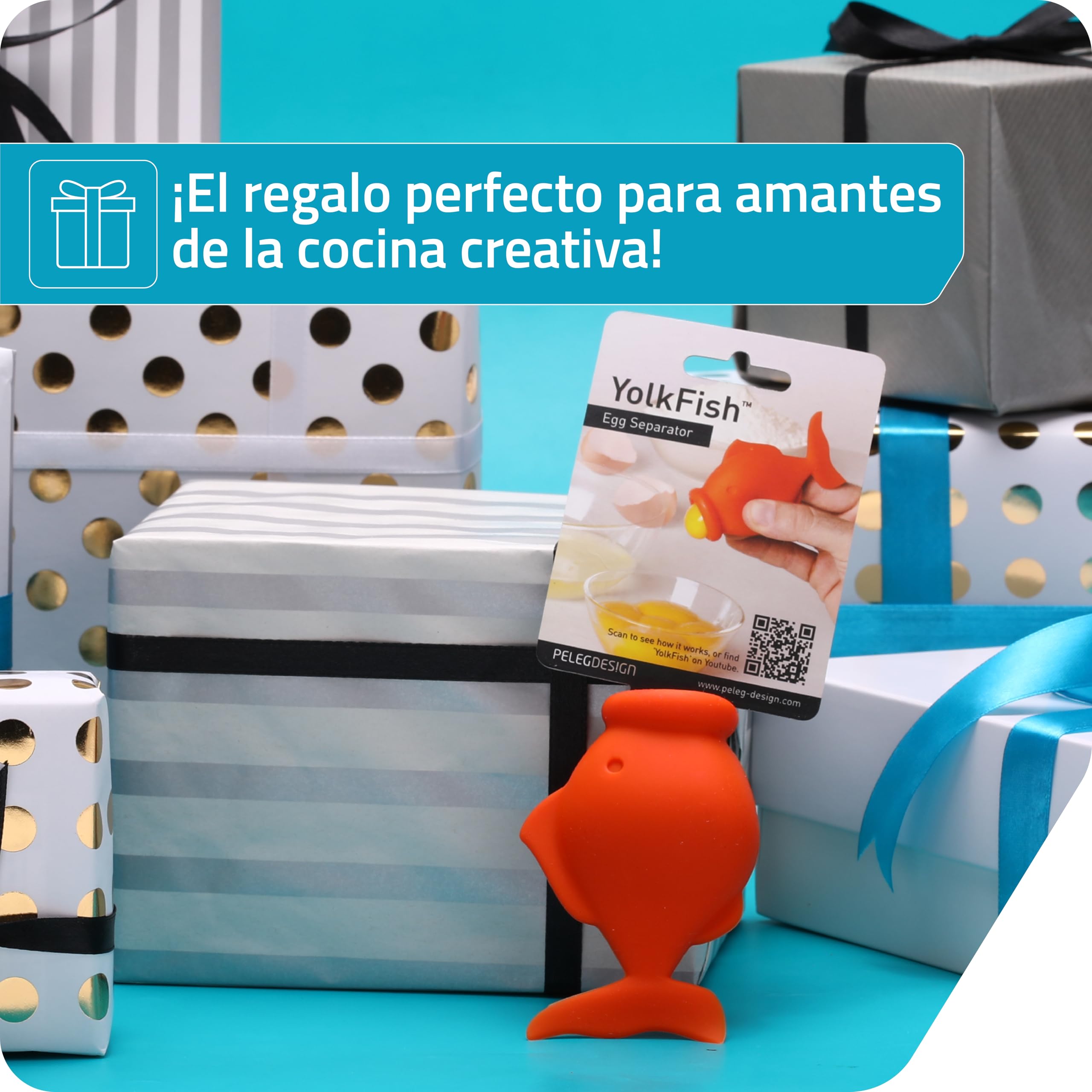 Peleg Design YolkFish – Separador de Huevos Pez, Separador Práctico de Yemas y Claras de Silicona | Herramienta de Cocina | Regalo Navidad Cumpleaños