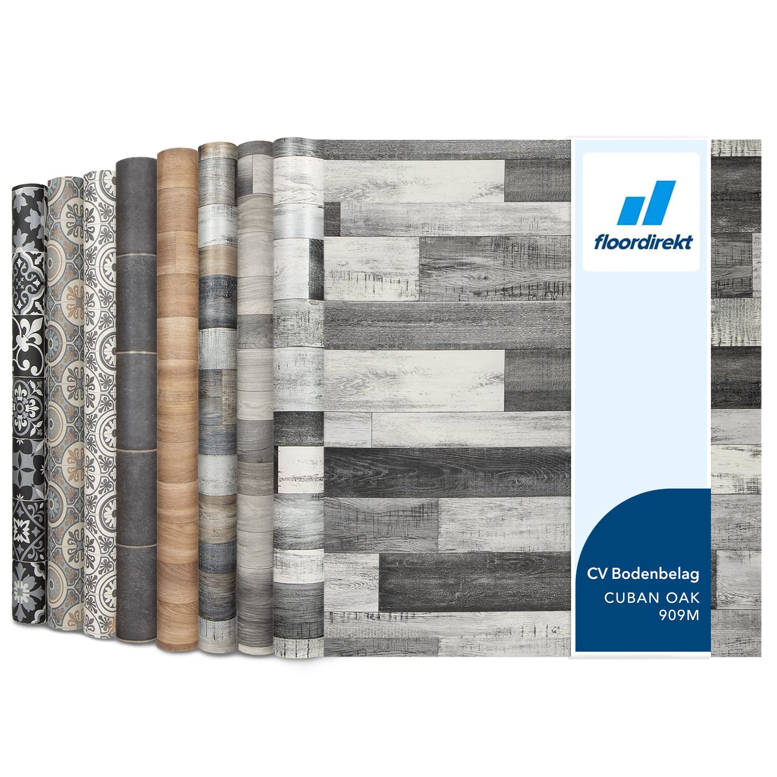 Floordirekt CV PVC Vinyl Flooring, Wood Effect Flooring Cover Rolls, Realistic Cushion Vinyl Floor for Kitchen, Bedroom, Homes, Hallways, Living Room (100 x 300 cm, Plaza Cuban Oak 909M)