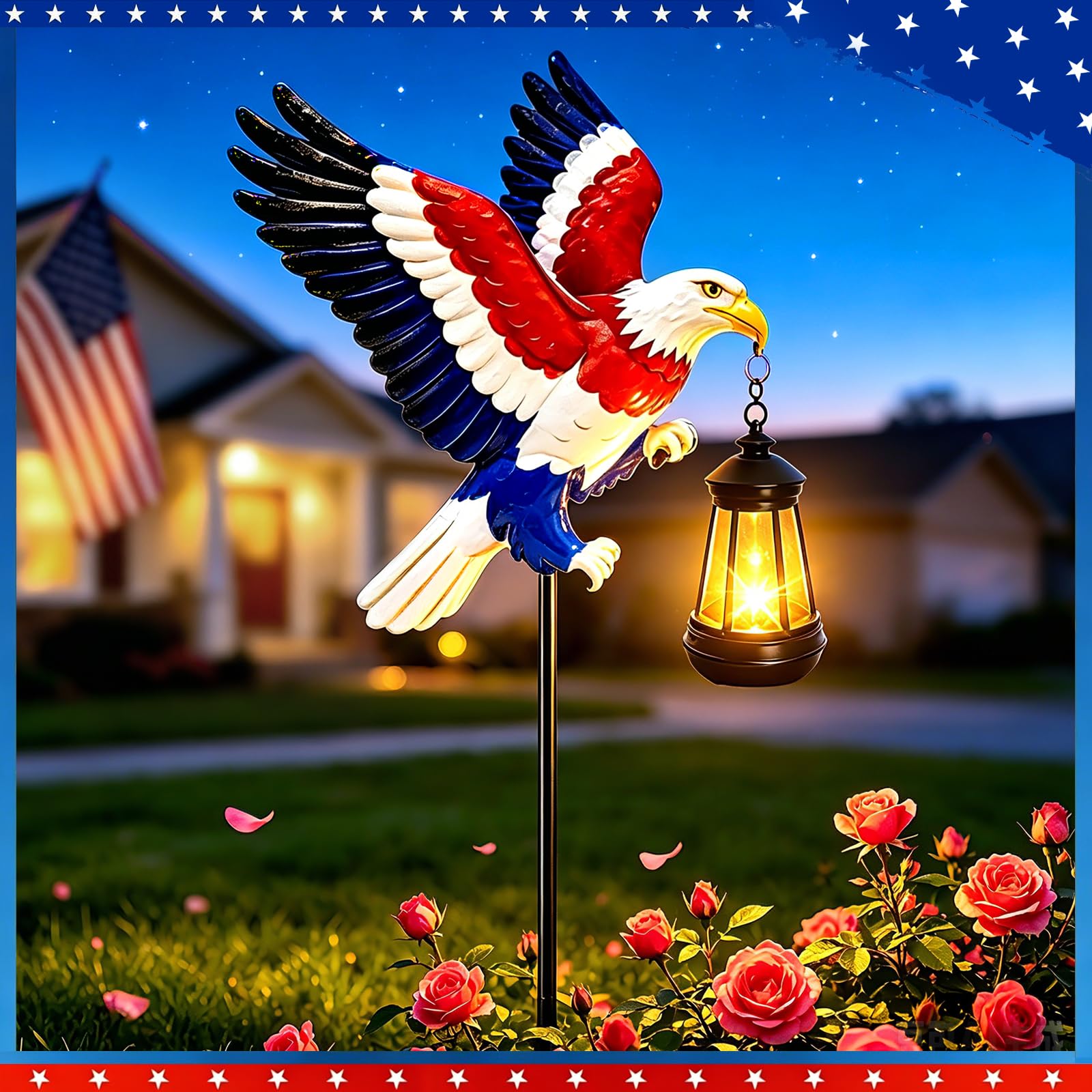 Photo 1 of USA 250th Anniversary Solar Eagle Garden Stake Lights, 4th of July Decorations 29.9in Metal Eagle with Solar Lights for Outdoor Patriotic Independence Memorial Day, Veterans Day, Yard Patio Lawn Decor