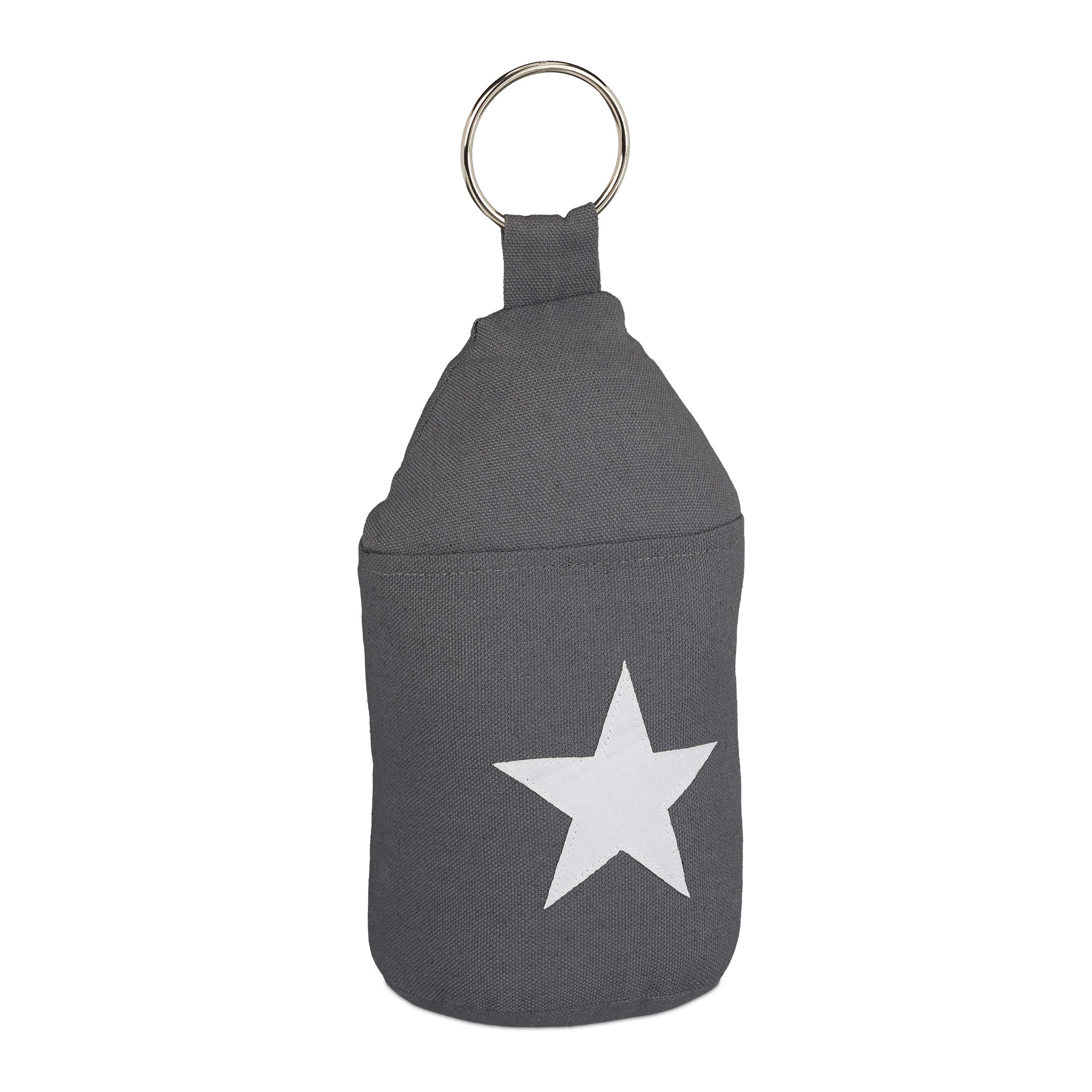 6x Fermaporta a Pavimento in Stoffa, Sacchetto Alto con Stella e Manico, Bloccaporta HLP 25 x 12 x 12 cm, Grigio Scuro