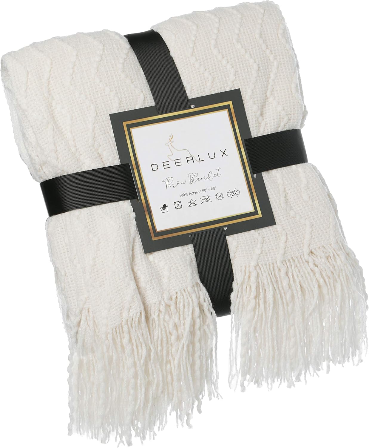 Decorative Chevron Pattern Knit Throw Blanket, 50x60 in, Made with Premium Yarns for Softness and Durability, Finished with Chic Fringe will Add a Cozy Touch to Your Living Space - White, Gifting