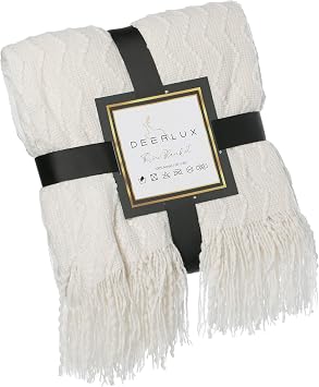 Decorative Chevron Pattern Knit Throw Blanket, 50x60 in, Made with Premium Yarns for Softness and Durability, Finished with Chic Fringe will Add a Cozy Touch to Your Living Space - White, Gifting