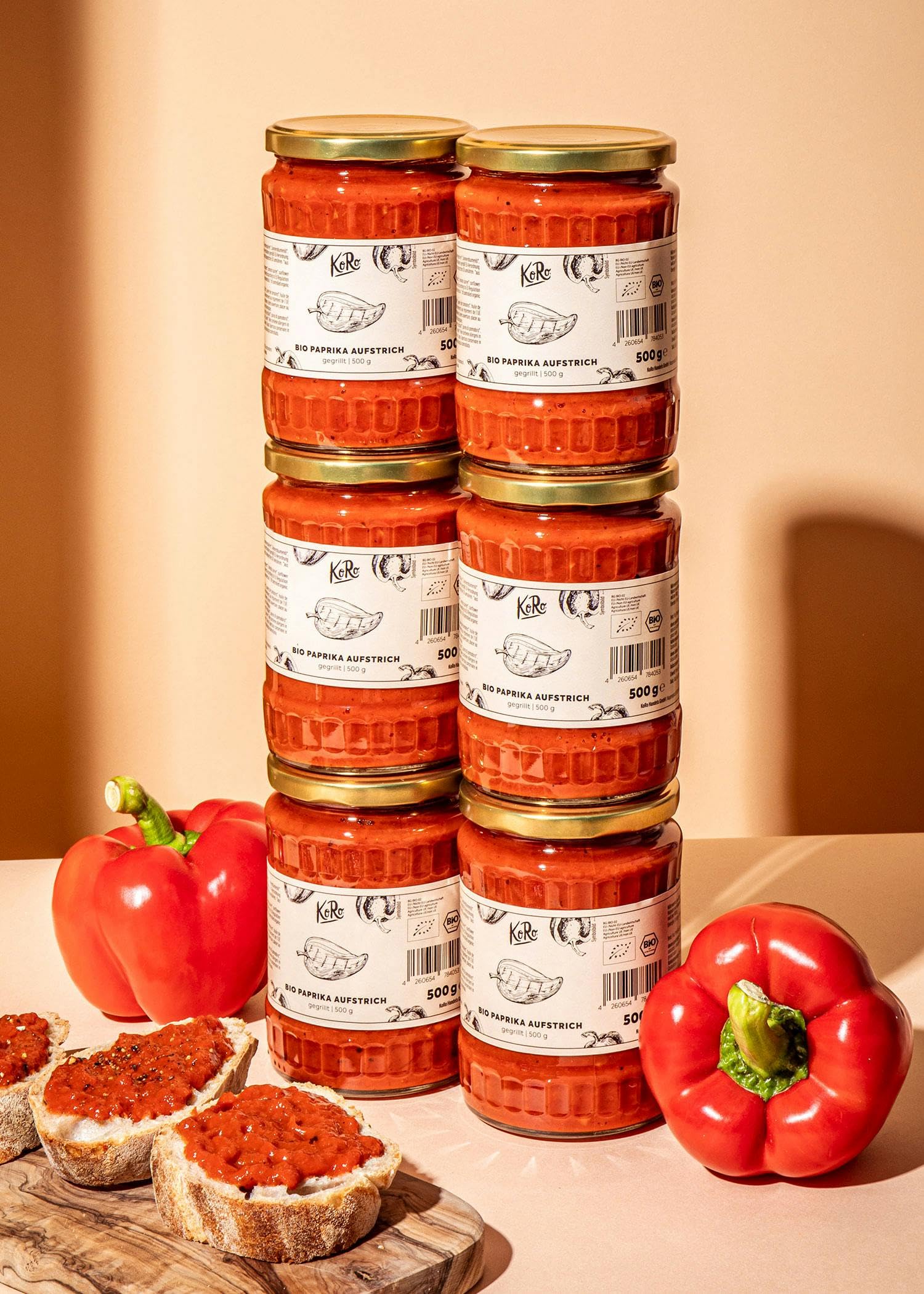 KoRo - Bio Gerösteter Paprika-Aufstrich 6 x 500 g - aus kleiner Manufaktur - ohne künstliche Farb-, Geschmacks- und Konservierungsstoffe - bio - vegan