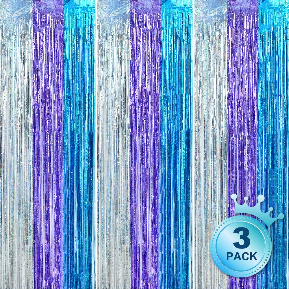 BEISHIDA 3 Pack Streamers Fringe Foil Curtain Backdrop