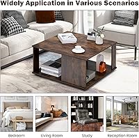 Vista 7 de Giantex 32” Square Coffee Table, 2-Tier Wooden Table with Storage Shelf, Industrial Home Accent Table, Mid-Century Center Table Ideal for Living