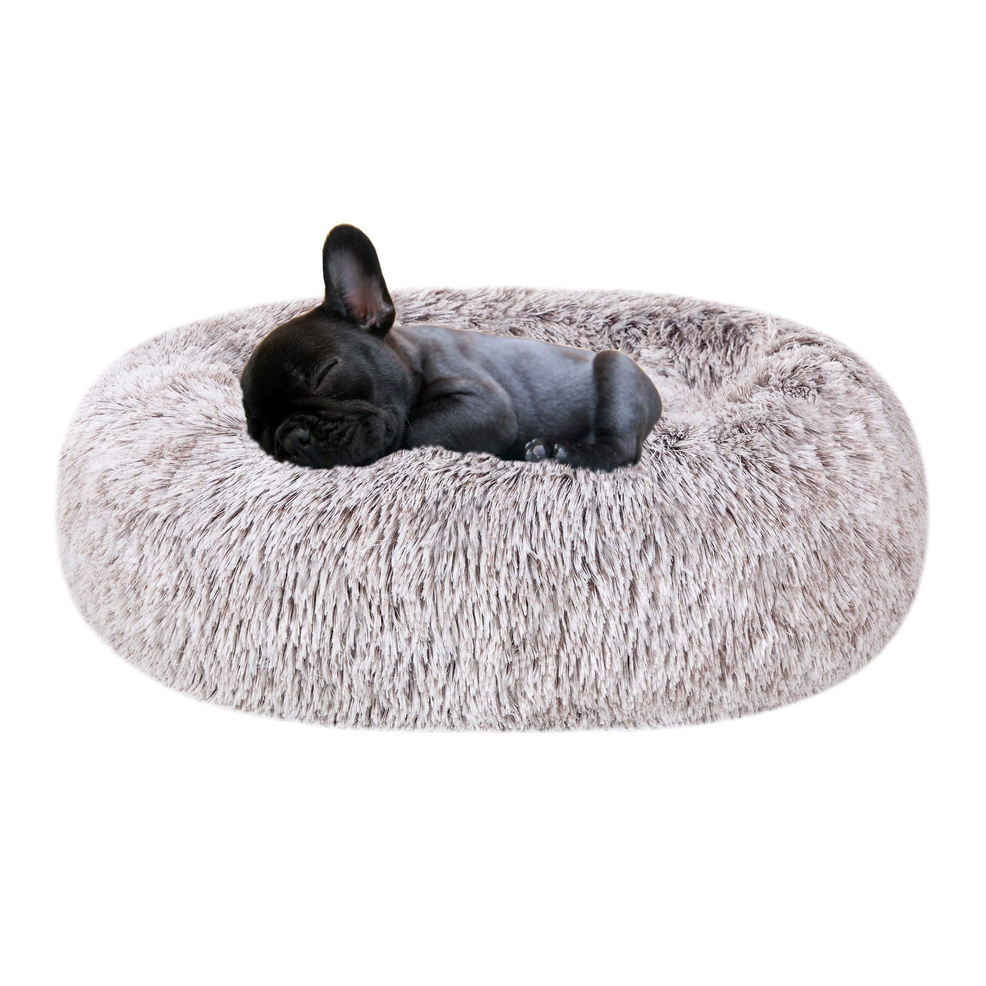 Poohoo Calming Faux Fur Donut Cuddler Dog Bed,Washable Round Cat Bed Pillow Cuddler Gradient Color(23