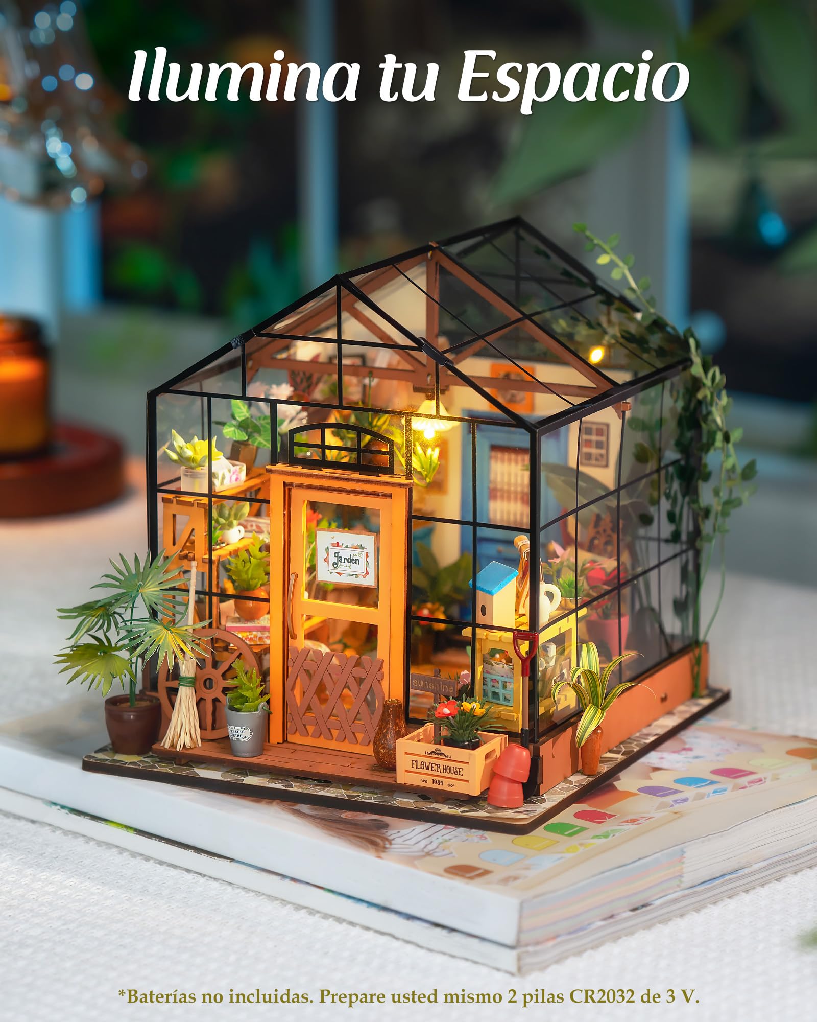 Robotime Poupées en Bois modèle Kits rénovation de Meubles - Kit de Construction Woodcraft Green House Bricolage - Jouets éducatifs, Mini Maison Miniature Diorama à la Main (Garden House)