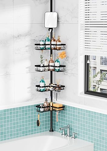 Miniatura 18 de KEGII Barra de tensión de esquina de 4 niveles, organizador de barra de ducha impermeable, barra de tensión de piso a techo de 25 a 114.2 pulgadas