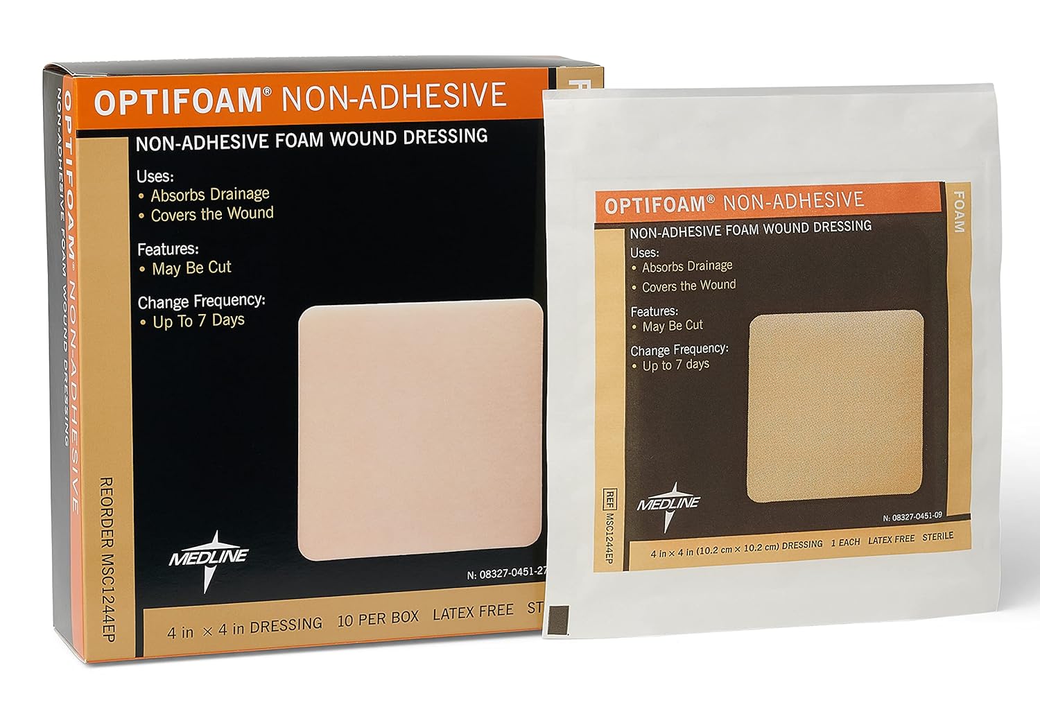 Medline Optifoam NonAdhesive Foam Dressings, Sterile, 4" x 4" (Pack of