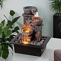 Kalona 3-Bowl Tabletop Fountain with LED Lights - Soothing Waterfall Sounds for Zen Meditation, Home Office Relaxation Decor