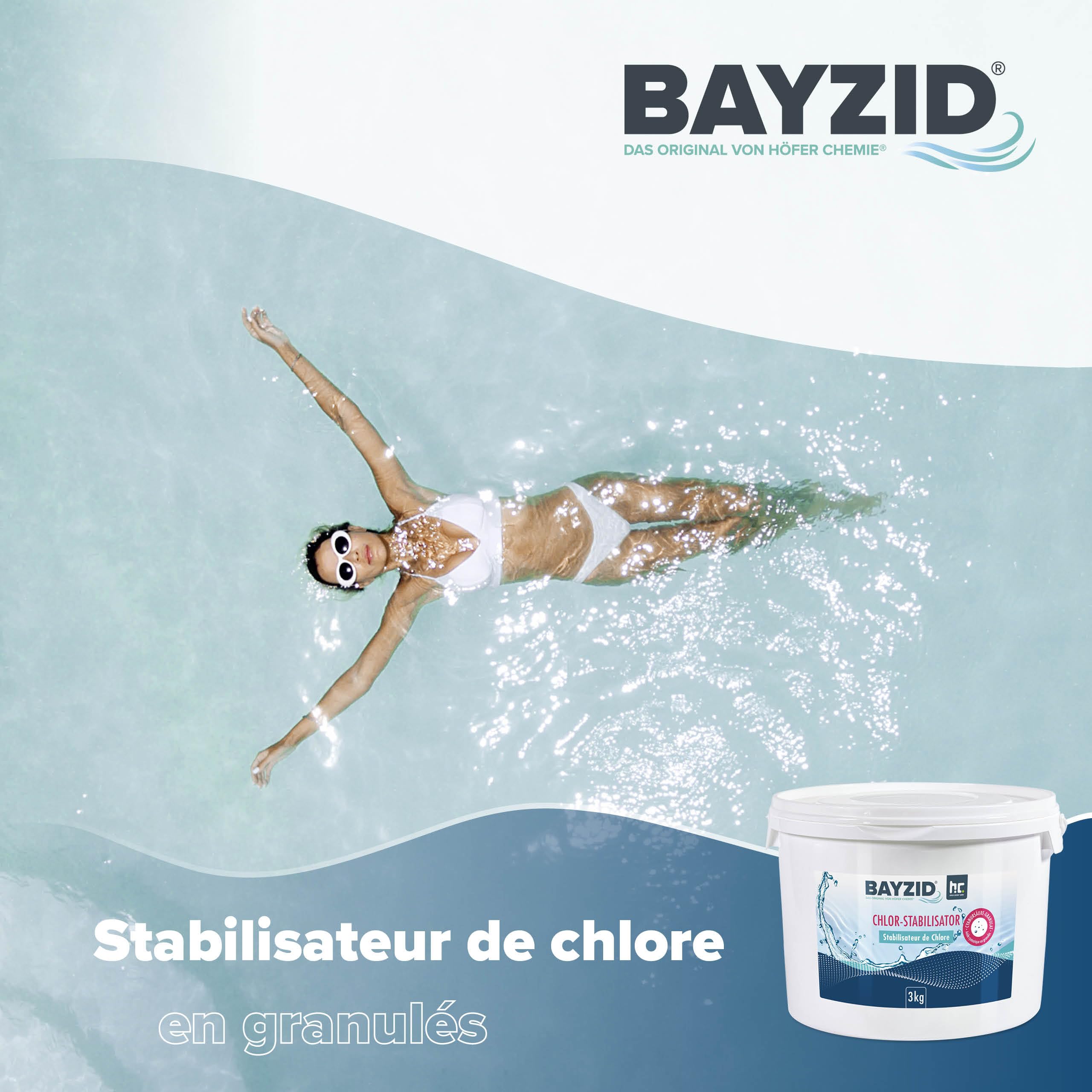 BAYZID Stabilisateur de Chlore pour Piscine 3 kg - Acide Cyanurique en Granulés - Anti-UV et Économiseur de Chlore - Idéal Électrolyse au Sel et Chlore Liquide - Eau Cristalline