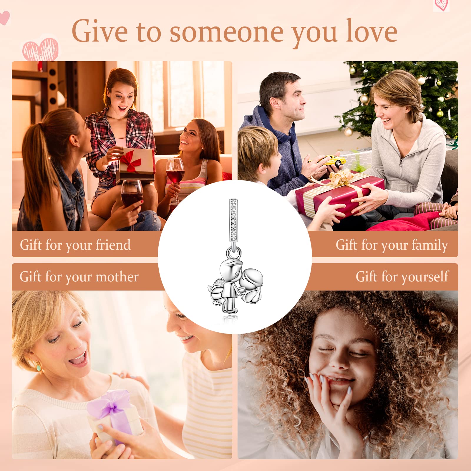Annmors Charm Cœur Amour Famille pour Femme Argent Sterling 925 Breloque Bracelets Colliers Pendentifs