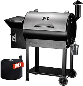 Z GRILLS Wood Pellet Smoker Grill, 8 in 1 BBQ Grill with Auto Temperature Control, 697 sq in Cooking Area for Backyard, Patio and Outdoor Cooking, 7002E, Sliver