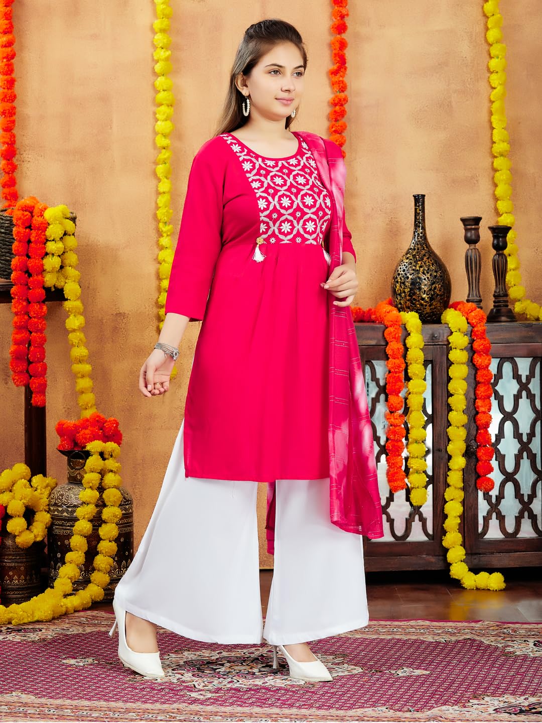 Aarika Girl's Cotton Regular Tunic Shirt (Kurti-H-6_Red_40)