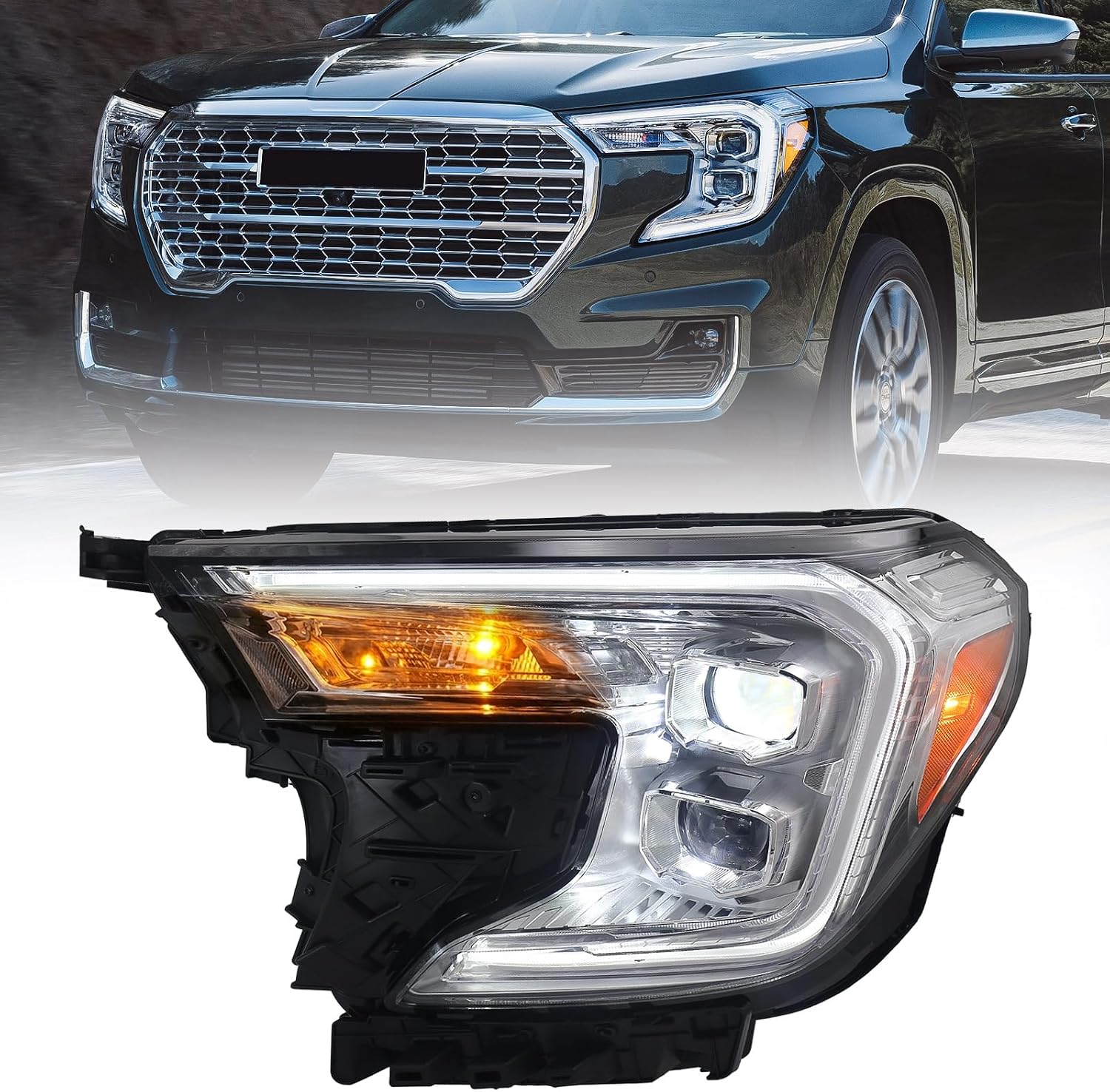 Full LED Headlight Assembly Compatible with GMC Terrain Denali 2022 2023 2024 (Only for Full LED Model) Head Lamp Light Replacement 84945168 GM2503534
