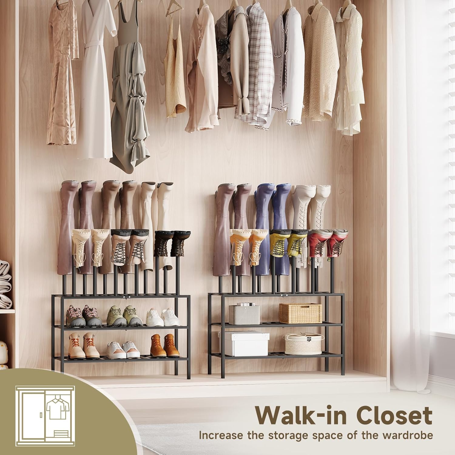 Boot Rack for Tall Boots Organizer,3-Tier Multiuse Shoe Rack and Boot Storage Rack,for Tall Boots,Sneakers,High-Heel (Black, 3-Tier)