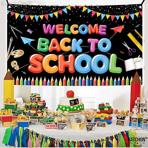Miniatura 6 de KatchOn, Cartel de bienvenida de vuelta a la escuela, extragrande, 72 x 44 pulgadas, telón de fondo de regreso a clases, decoraciones de bienvenida