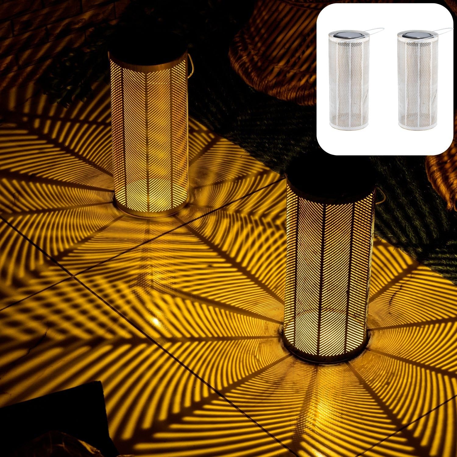 Marrakech 2-częściowy zestaw latarni solarnych do użytku na zewnątrz z uchwytem z metalu o wielkości 30 cm | skandynawska latarnia solarna LED Bamba biała IP65 wodoszczelna jako dekoracja ogrodowa