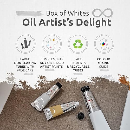 Miniatura 6 de ZenART Caja de paletas de pinturas al óleo profesionales  6.8 fl oz de pintura al óleo blanco titanio  1.7 fl oz de zinc y titanio blanco, 1.7 fl oz