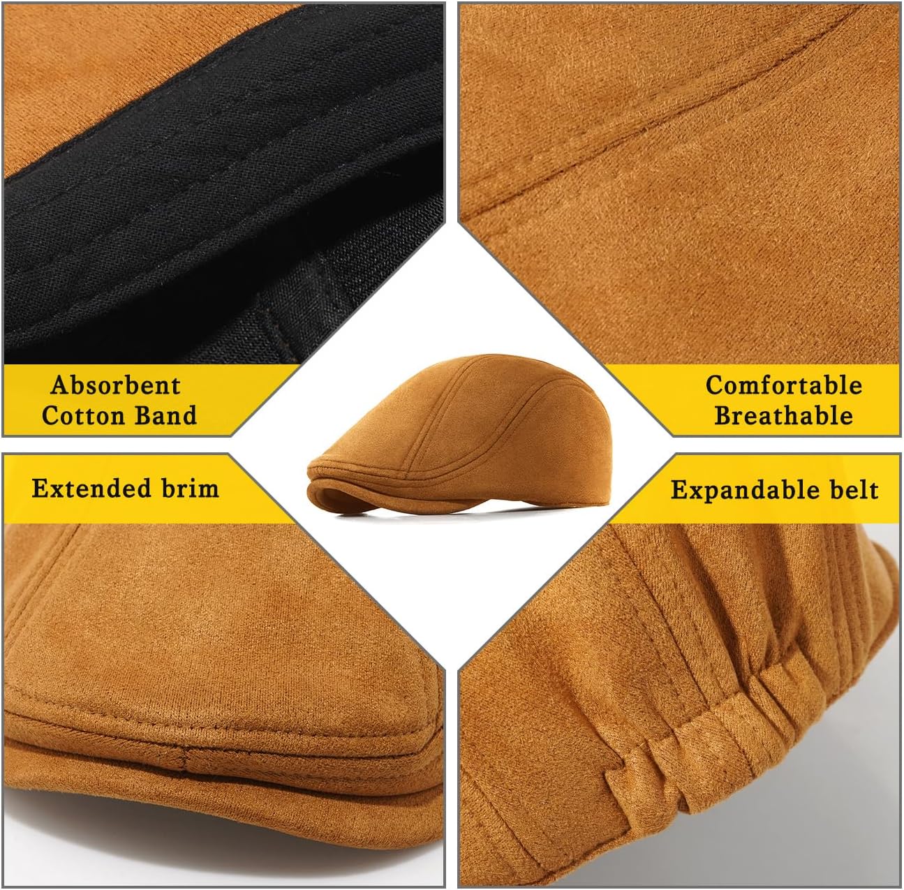 Xinveen Suede Cap Newsboy Hat Elastic Adjustment Beret Ivy Cap Irish Cabbie Driving Hunting Hats