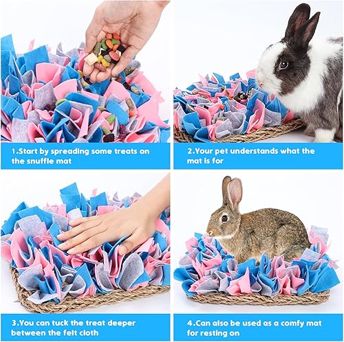 Miniatura 5 de VCZONE Tapete de olfato de pasto marino de conejo de 12 x 8 pulgadas, tapete de fieltro puro tejido a mano para mascotas, tapete de actividad de