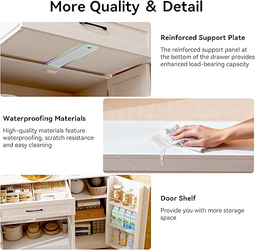 Miniatura 7 de Gabinete de despensa de cocina de 72 pulgadas con luz LED y estación de carga, armario alto de almacenamiento de despensa con estantes ajustables y