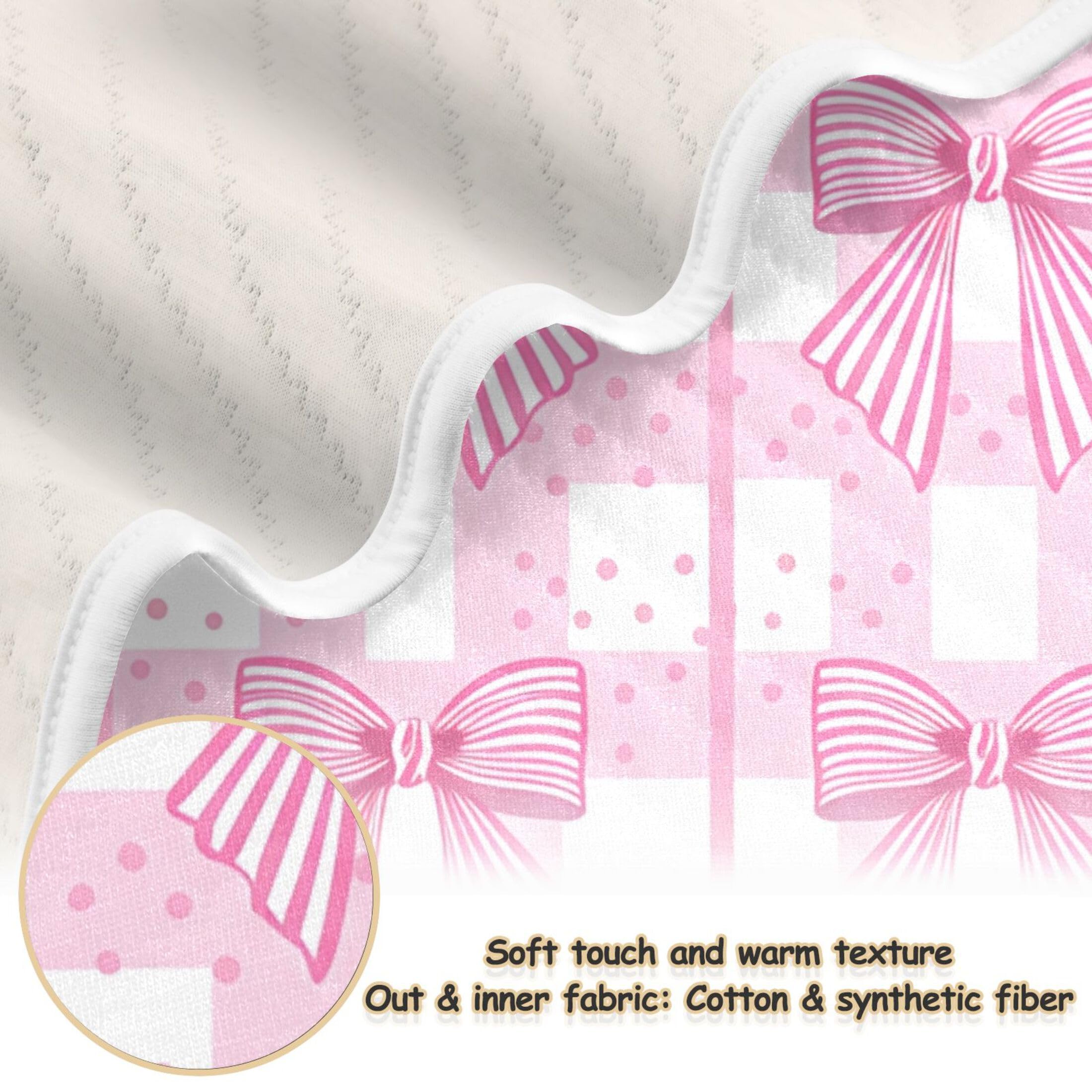 Burbuja Pink Bows on Plaid Baby Blanket for Boys Girls, Nursery Soft Warm Swaddling Receiving Baby Blankets, 30x40 in Toddler Blanket