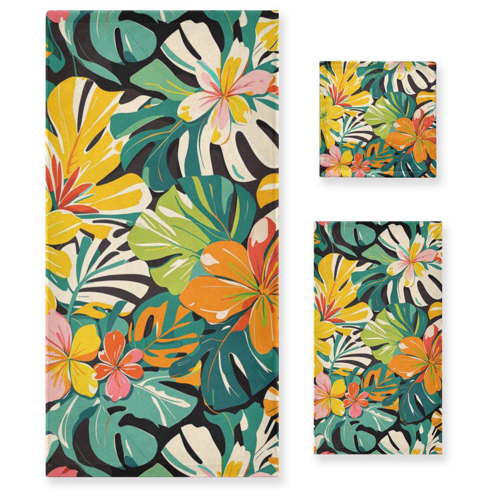 Set di 3 asciugamani colorati estivi hawaiani per la pulizia del viso, 1 asciugamano da bagno, 1 asciugamano per le mani, 1 panno per la pulizia del viso, per casa, cucina e famiglia