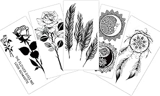S.A.V.I 5pcs. Temporary Tattoo Stickers Combo Of Roses, Feathers, Dreamcatcher, moon Tattoo Mix Designs For Girls Women Size 10.5x6cm Black-picture-19