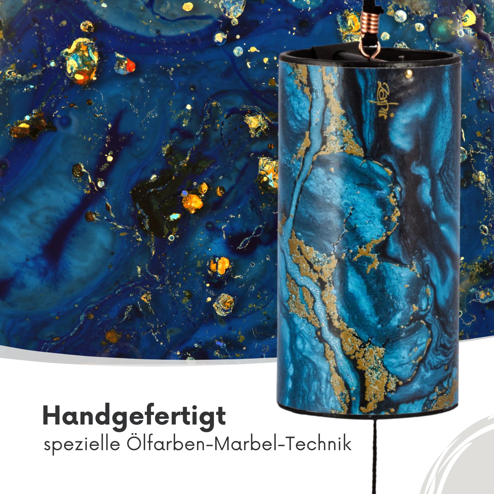 Zaphir Klangspiel Blue Moon Winter mit Ständer - Klangspielständer Tipi aus Buchenholz - 50 cm Höhe für Yoga, Kinder zur Entspannung und Meditieren