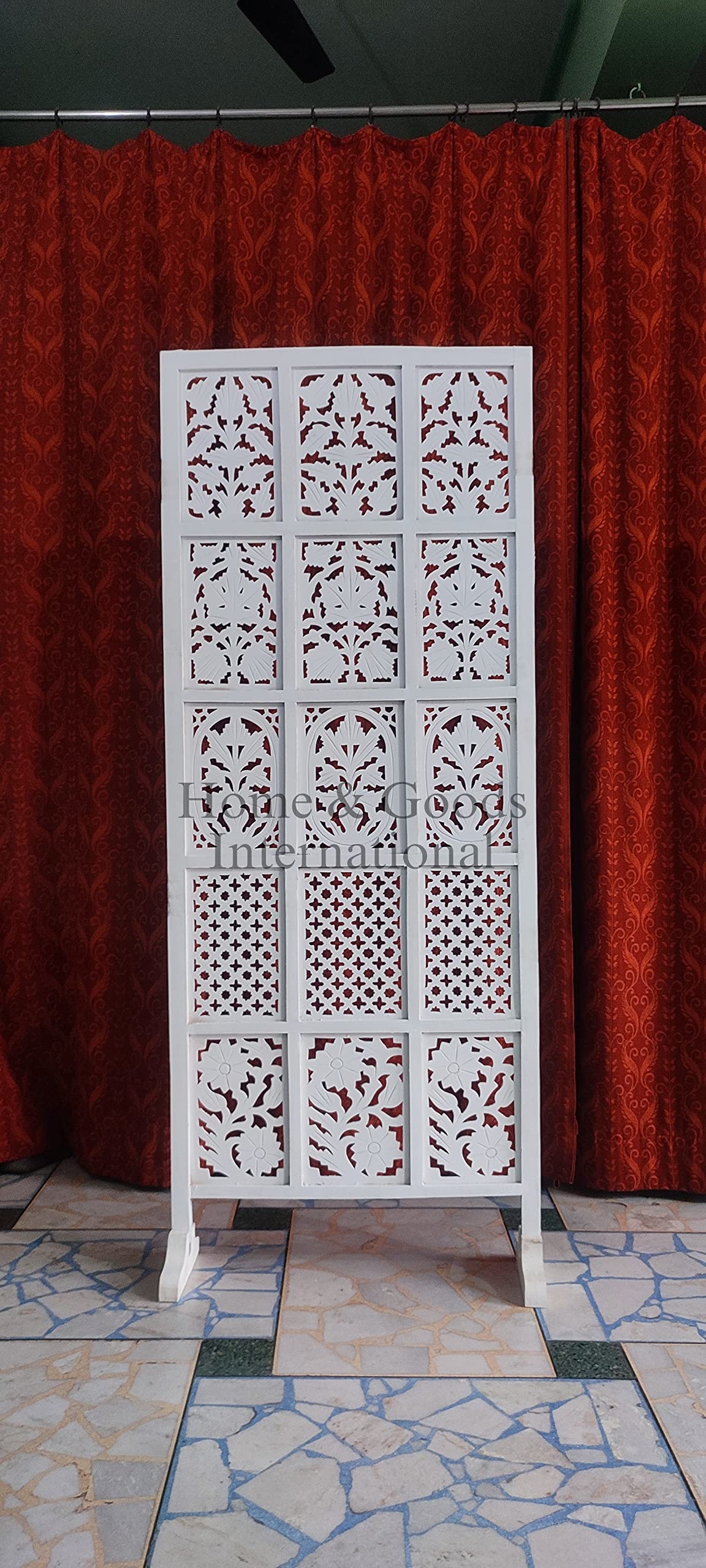 Home & Goods International Wooden Room Divider Partition - Wood Screen Separator for Living Room, Bedroom, Office, Restaurant || Mixed Design White - Single Panel, 29 x 72 Inch-image-27