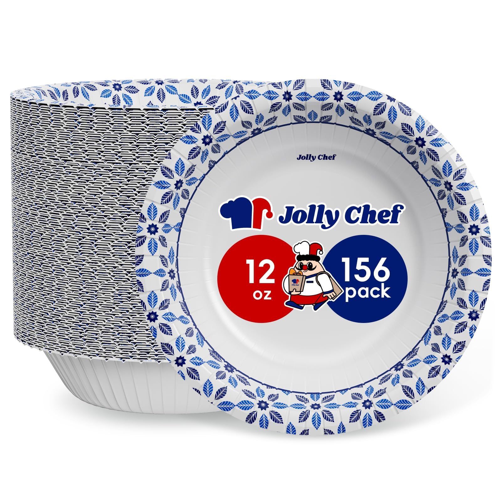 JOLLY CHEF 156 Pack 12oz Disposable Paper Bowls, Microwave Safe for Party