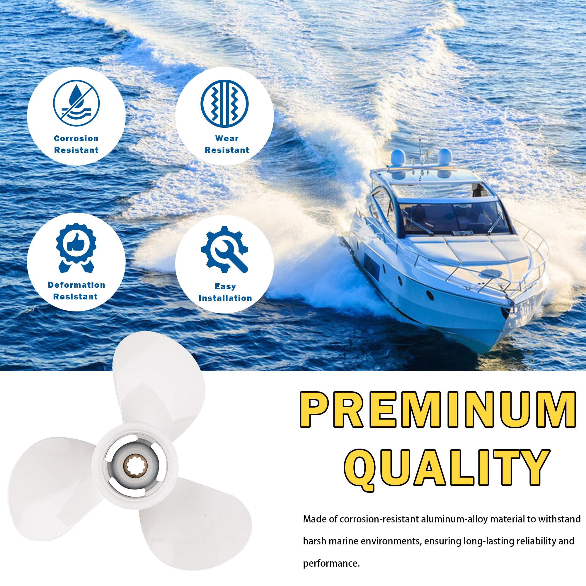 Bob's Marine 664-45945-00-EL 9 7/8 x 10 1/2 F Aluminium-Propeller für Yamaha 20 PS, 25 PS, 30 PS, Außenbordmotoren, 9,875 x 10,5, 10 Zähne. | 10 Verzahnung Aluminium Prop für Yamaha Außenbordmotoren 20-30HP RH