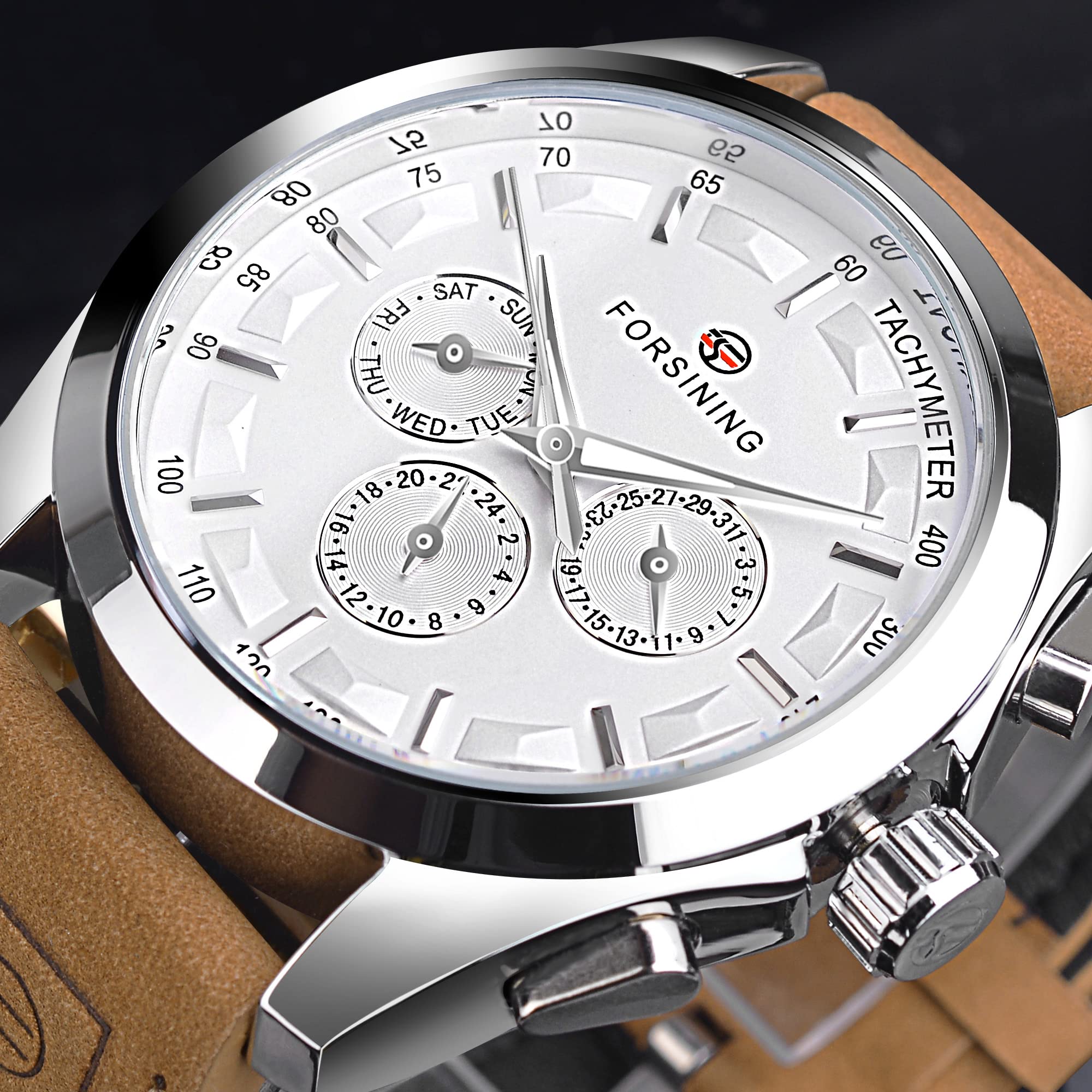 FORSINING Mechanische Armbanduhr Herren Automatische Selbstaufziehende Militäruhr Echtes Lederband Wasserdicht Leuchtend Casual Business