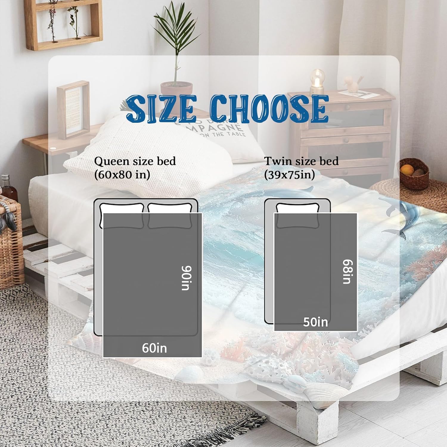 Cooling Throw Blanket with Double Sided Cold Effect Lightweight Breathable Summer Coastal Dolphin Theme Bed Blankets for Night Sweats Soft All Seasons Cooling Throw for Travel Outdoor Sofa 60*90inch