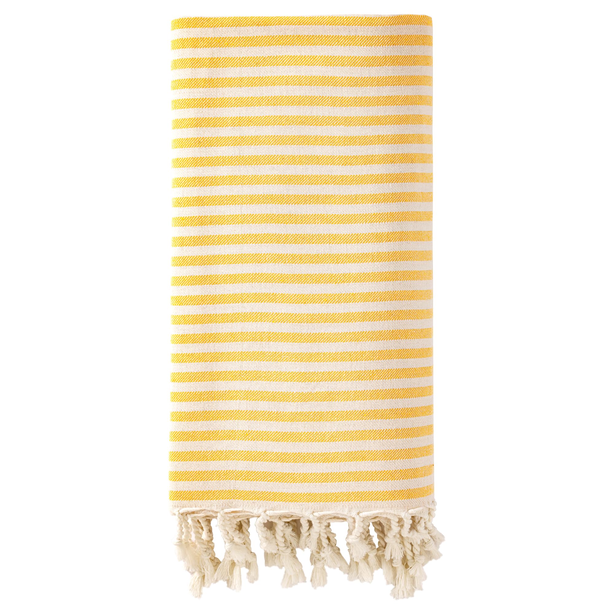 HMETOL Turkish Beach Towel Striped Tassel Design Lightweight Sand Free Quick Dry Versatile Travel Yoga Picnic Bath Towel 1 Pack Yellow 180 x 100cm