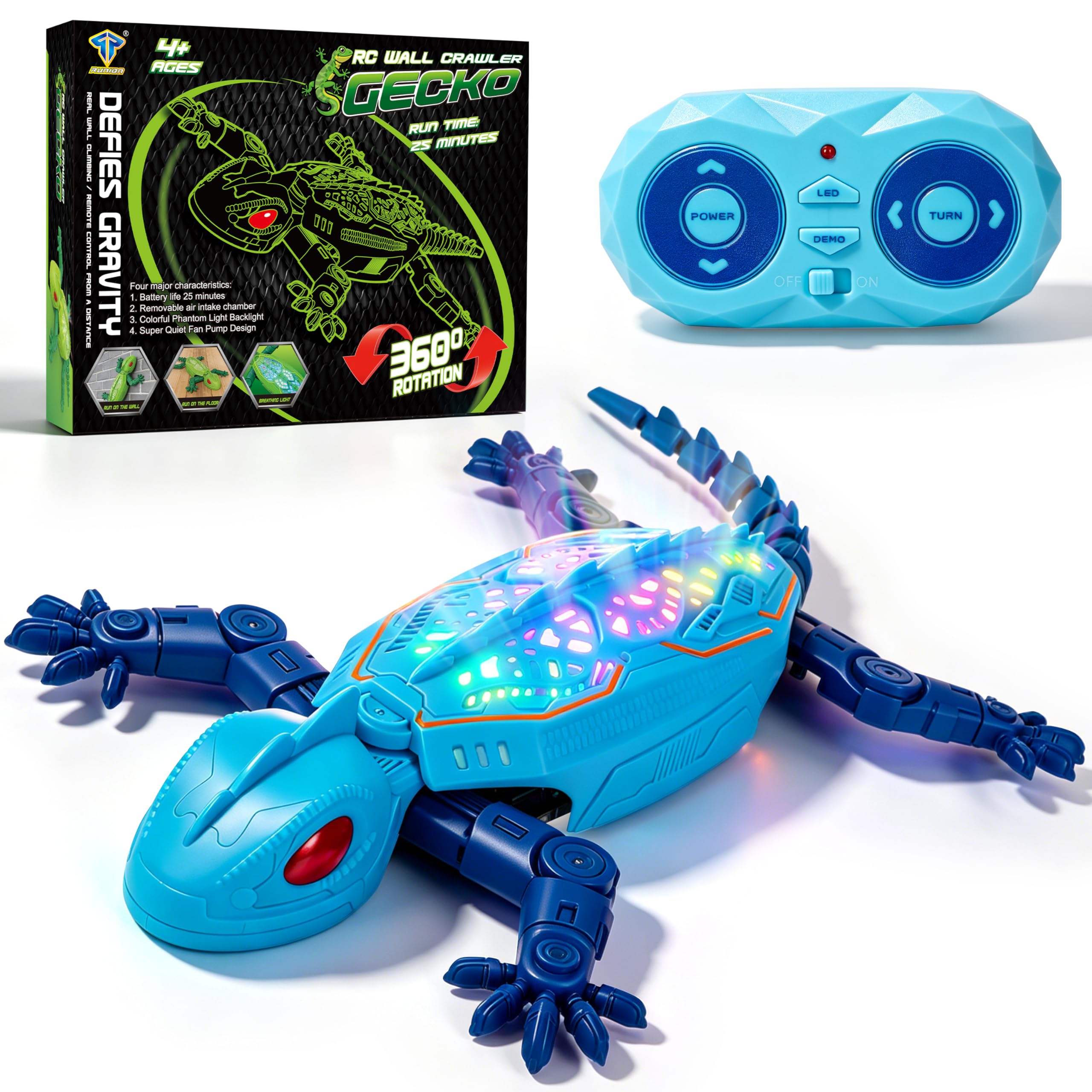 FORMIZON Gecko Wandflitzer mit 9 Beleuchtungsmodi, Ferngesteuerter Gecko an der Wand Spielzeug, Realistische Bewegungen, Interaktives Kinder Roboter Geschenk für Jungen Mädchen ab 3 Jahren (Blau)